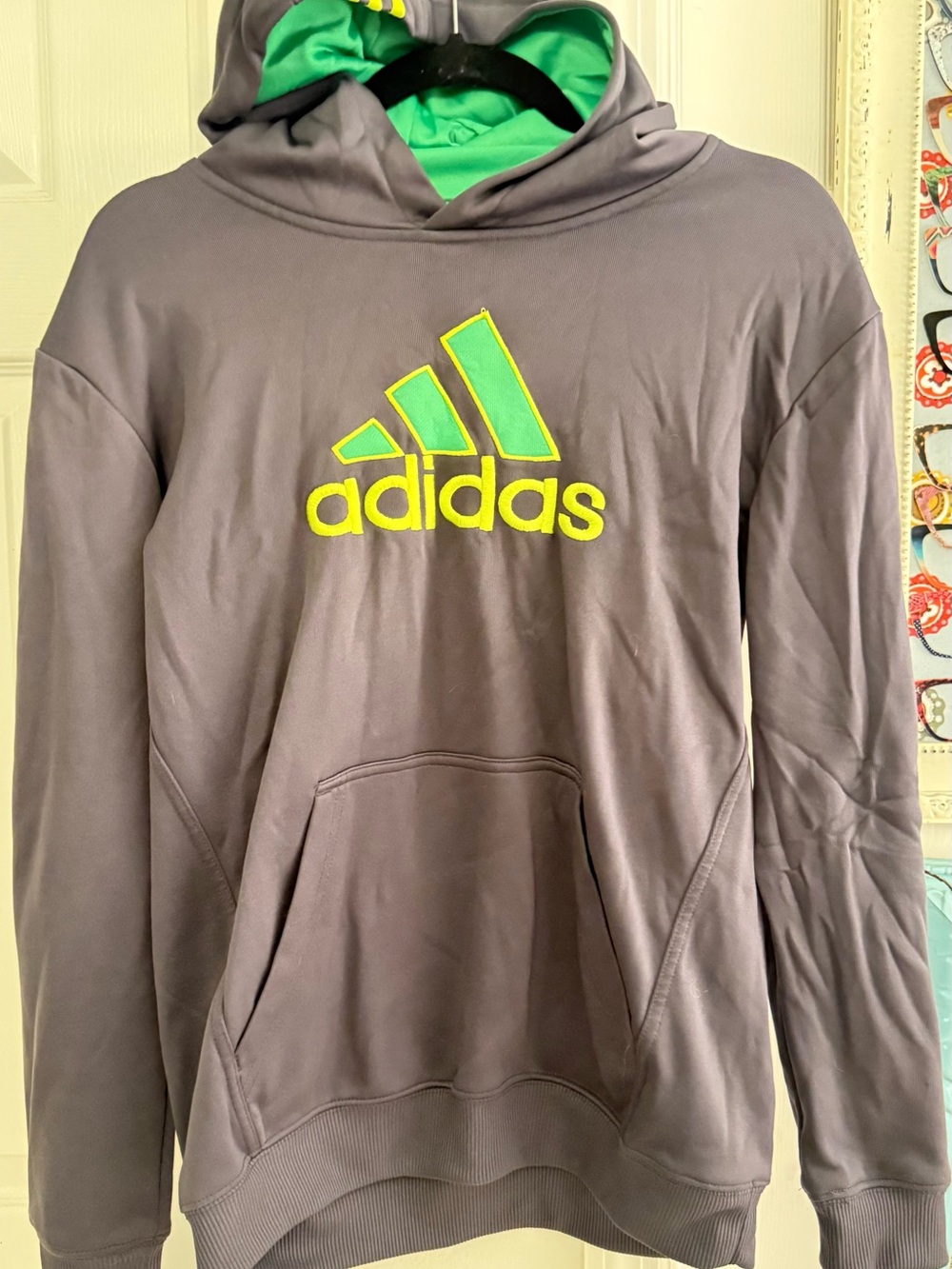 adidas Youth large Gray Hoodie with Green & yellow logo